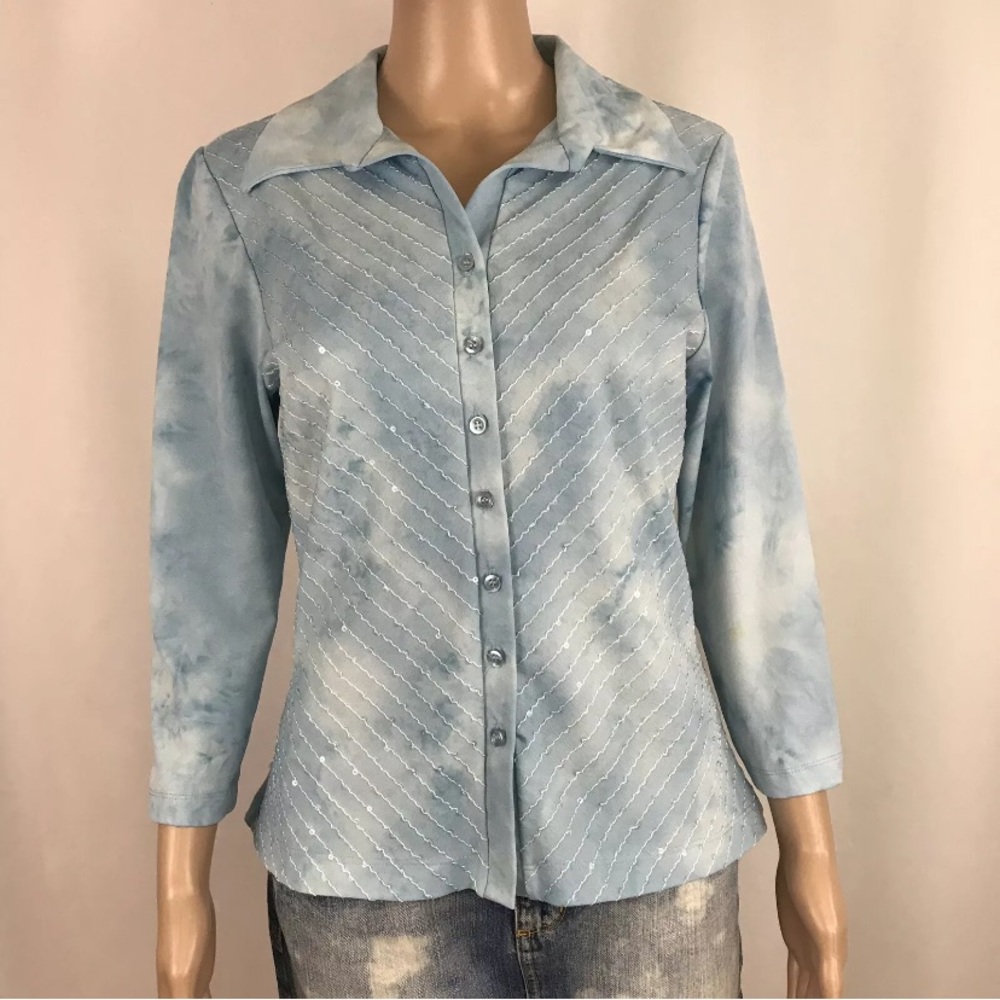 Fashion Bug Blue Tie Dye Button Up Dress Shirt